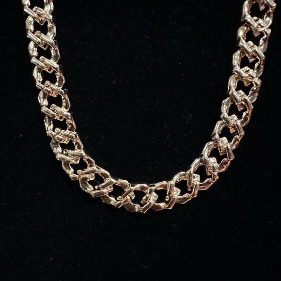 Gold & Rhinestone Cuban Flat Link Reversible Necklace & Earring Set, NWT - Picture 8 of 8